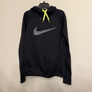 Nike Therma-Fit Black Hoodie with Neon Yellow Drawstrings